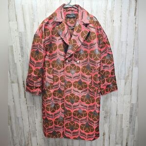 Four Seasons London Jacquard Coat Sz 8 M Coral Brown Metallic Designer